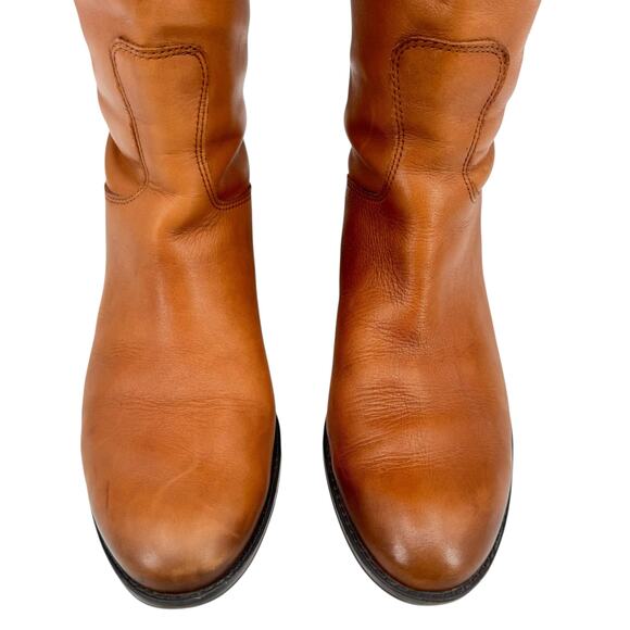 Sam Edelman Wide Penny Whiskey Brown Leather Tall Heeled Equestrian Riding Boots - Picture 7 of 12